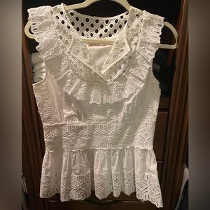 Eyelet Embroidered peplum top in amazing condition. I wore it once at home.